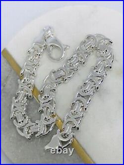 10mm Genuine 925 Sterling Silver Solid Mens Byzantine Bracelet 8,5 Inch