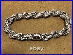 10mm Solid Genuine 925 Sterling Silver Mens CZ Rope Link Bangle Bracelet New
