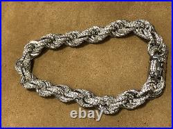 10mm Solid Genuine 925 Sterling Silver Mens CZ Rope Link Bangle Bracelet New