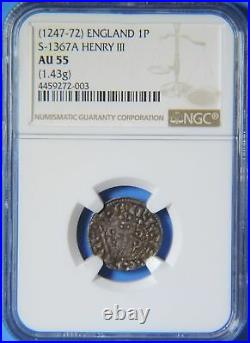 1247-72 Great Britain England Henry III Silver One 1 Pence Coin S-1367A NGC AU55