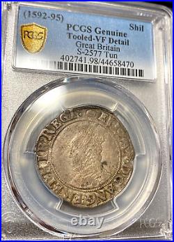 1592-95 Great Britain Silver Shilling PCGS VF Detail Great Original Patina CHN