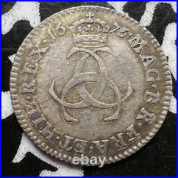 1675 Great Britain Charles II 3 Pence Threepence Lot#JM4133 Silver! Nice