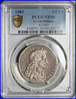 1682 PCGS VF 30 Charles II 1/2 Crown Rare Great Britain Silver Coin (21010602C)