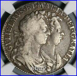 1689 NGC F 15 William Mary 1/2 Crown Great Britain Silver Coin (21020505C)
