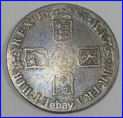 1696 GREAT BRITAIN William III Silver Crown FINE+