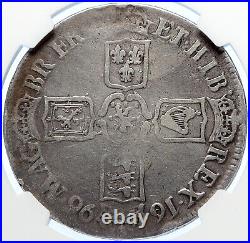 1696 UK Great Britain KING WILLIAM III Genuine Old Silver Crown Coin NGC i106342