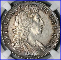 1698 NGC AU Det William III Half 1/2 Crown Great Britain Silver Coin (21101801C)