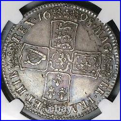 1698 NGC AU Det William III Half 1/2 Crown Great Britain Silver Coin (21101801C)