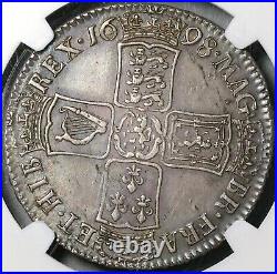 1698 NGC AU Det William III Half 1/2 Crown Great Britain Silver Coin (21101801C)