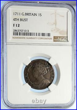 1711 GREAT BRITAIN Queen ANNE Antique English Silver Shilling Coin NGC i105720