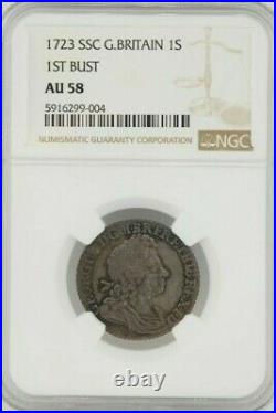 1723 SSC Great Britain 1 Shilling 1st Bust NGC AU 58 Graded