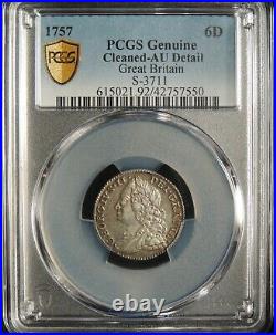 1757 6d Great Britain Silver 6 Pence S-3711 Pcgs Au Details #42757550 Eye Appeal
