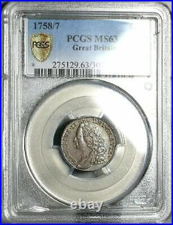 1758/7 PCGS MS 63 George II 6 Pence Great Britain Overdate Coin (17070601D)