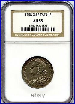1758 Great Britain Shilling NGC AU 55
