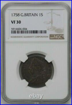 1758 Great Britain Silver 1 Shilling King George II NGC VF 30 Graded