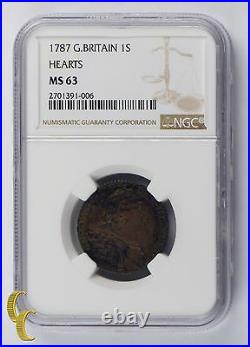 1787 Great Britain Shilling Hearts in MS 63 By NGC 1S Silver Coin KM-607.2