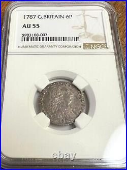 1787 Great Britain Sixpence 6p silver, George III, KM# 606.1, NGC AU 55