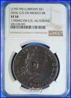(1797-99) Great Britain Oval George III $1 C/S on 1790 Mexico 8 Reales NGC VF30