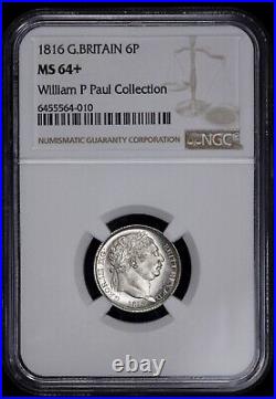 1816 Great Britain Silver 6 Pence NGC MS 64+