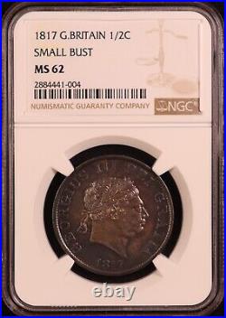 1817 Great Britain George III Silver Half Crown -NGC MS62 Exquisite Toning