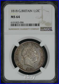 1818 Great Britain Silver 1/2 Crown NGC MS-64