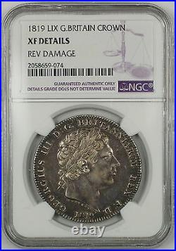 1819 Lix Great Britain Silver Crown Coin NGC XF Details Reverse Damage