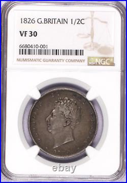 1826 Great Britain 1/2 Crown NGC VF30. Pop 8! Free Shipping