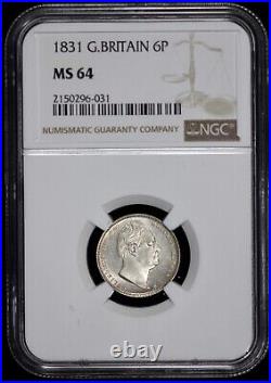 1831 Great Britain Silver 6 Pence NGC MS 64