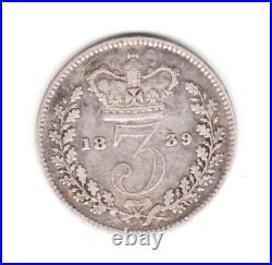 1839 Great Britain Queen Victoria Sterling Silver Threepence