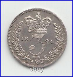 1840 Silver Threepence 3d Queen Victoria Great Britain