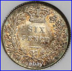 1843 NGC MS 64 Victoria 6 Pence Great Britain Silver Toned Coin (16082801D)