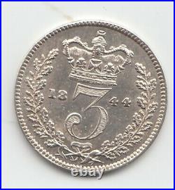 1844 Silver Threepence 3d Queen Victoria Great Britain