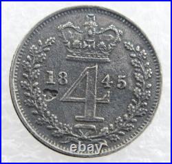 1845 Queen Victoria Silver Groat Four Pence Coin Great Britain Rare Mint Error