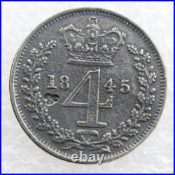 1845 Queen Victoria Silver Groat Four Pence Coin Great Britain Rare Mint Error