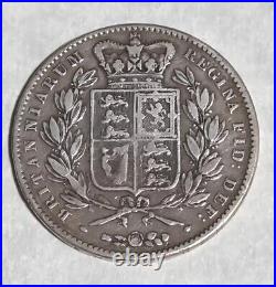 1847 GREAT BRITAIN QUEEN VICTORIA 28g SILVER. 925 CROWN 5/- COIN VG EXAMPLE