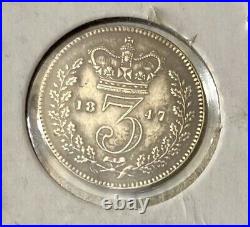 1847 Great Britain- 3 Pence High Grade Low Mintage
