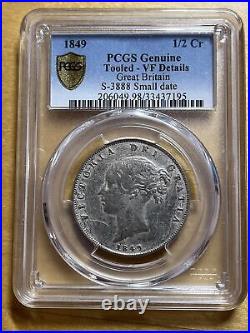 1849 Great Britain Silver 1/2 Crown UK Coin Small Date Victoria PCGS VF Details