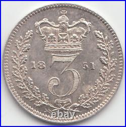 1851 Silver Threepence 3d Queen Victoria Great Britain