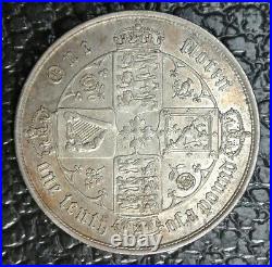 1853 GREAT BRITAIN ONE FLORIN SILVER Victoria Some Toning NCC
