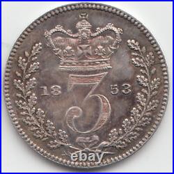 1853 Silver Threepence 3d Queen Victoria Great Britain Very Rare