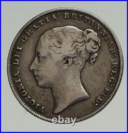 1853 UK Great Britain United Kingdom QUEEN VICTORIA Shilling Silver Coin i94605