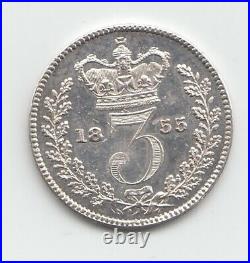 1855 Silver Threepence 3d Queen Victoria Great Britain