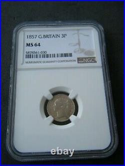 1857 Silver Threepence 3d Queen Victoria Great Britain NGC MS64