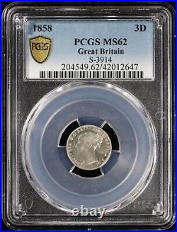 1858 Victoria England Great Britain Silver Maundy 3 Pence 3D PCGS MS62 S-3914