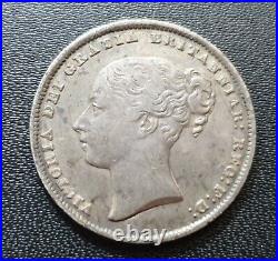 1862 Victoria Shilling Great Britain Key Date Silver Coin. High Grade