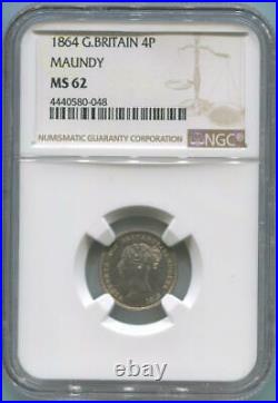 1864 Great Britain 4 Pence. Maundy. NGC MS62
