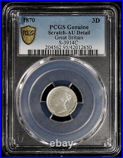 1870 Victoria England Great Britain Silver Maundy 3 Pence 3D PCGS AU Detail 3914