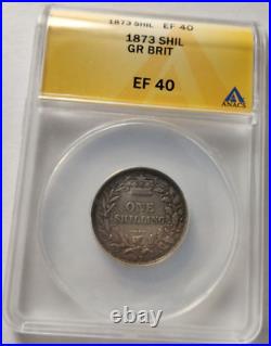 1873 Great Britain Silver 1 Shilling Queen Victoria EF XF 40 ANACS 3A