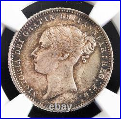 1874, Great Britain. Silver 6 Pence Coin. Die No. 3 & Fancy 4 in Date! NGC MS-64