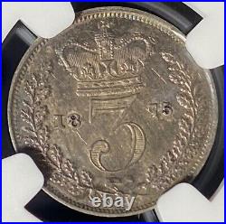 1875 Great Britain Silver Three Pence 3P KM-730 Queen Victoria Maundy NGC MS Unc